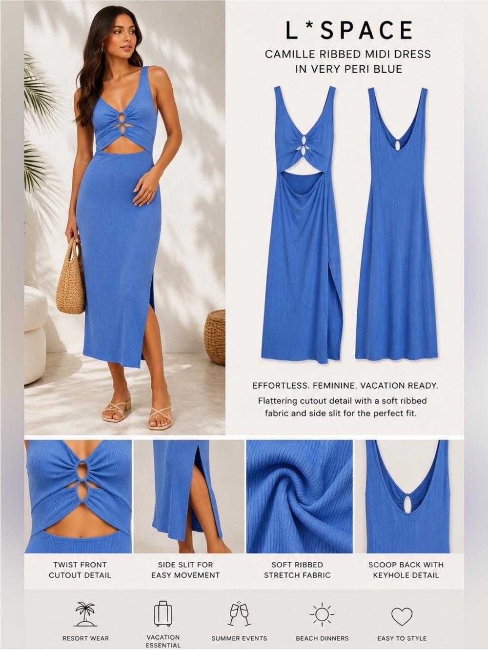 l*space Camille Ribbed Midi Dress in Periwinkle Blue
